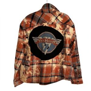 VAN HALEN ONE OF A KIND upcycled flannel shacket jacket creation by Rachelle